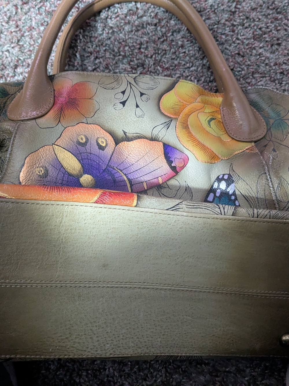 Butterfly & Rose Print Leather Handbag With Adjustable Shoulder Strap - Picture 4 of 4